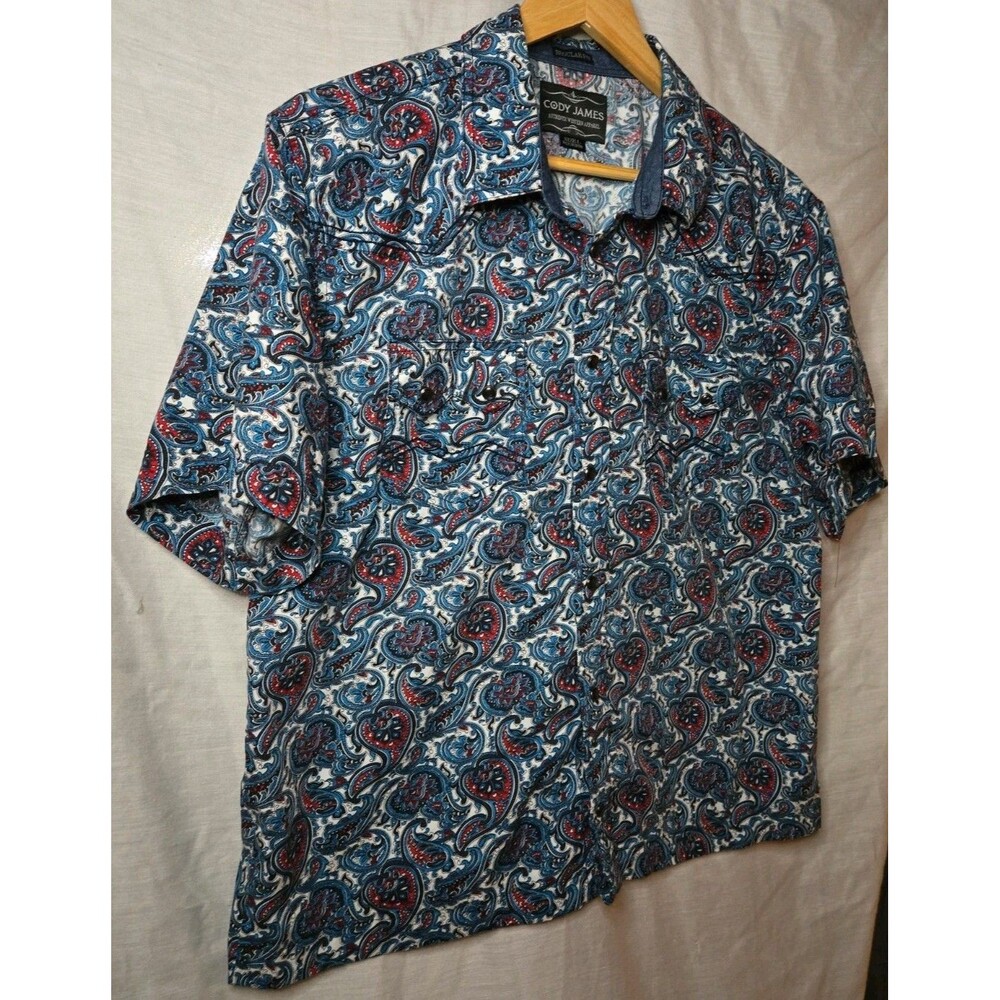 Cody James Pearl Snap Shirt Patriot Paisley Floral Western Regular Fit Teen Lg - Picture 2 of 8